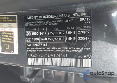 2013 Mercedes-Benz Gl 450 4Matic из США, поврежденный, VIN 4JGDF7CE4DA124641